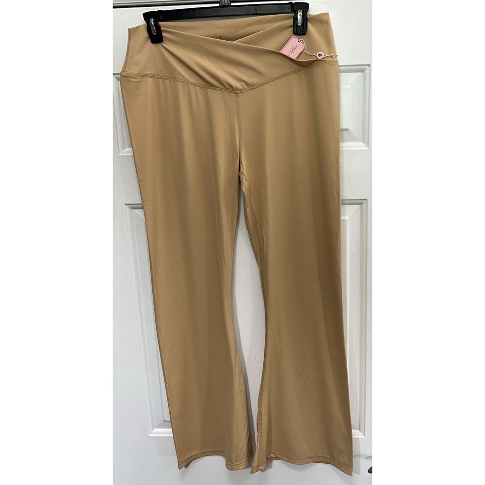 Simply Southern Beige Crossover V-Waist Flare Leggings Yoga Pants Womens XL/XXL